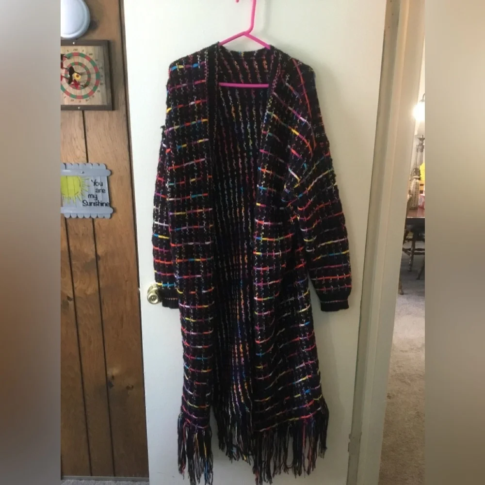 Multicolor Fringe Knit Coat - Picture 8 of 10
